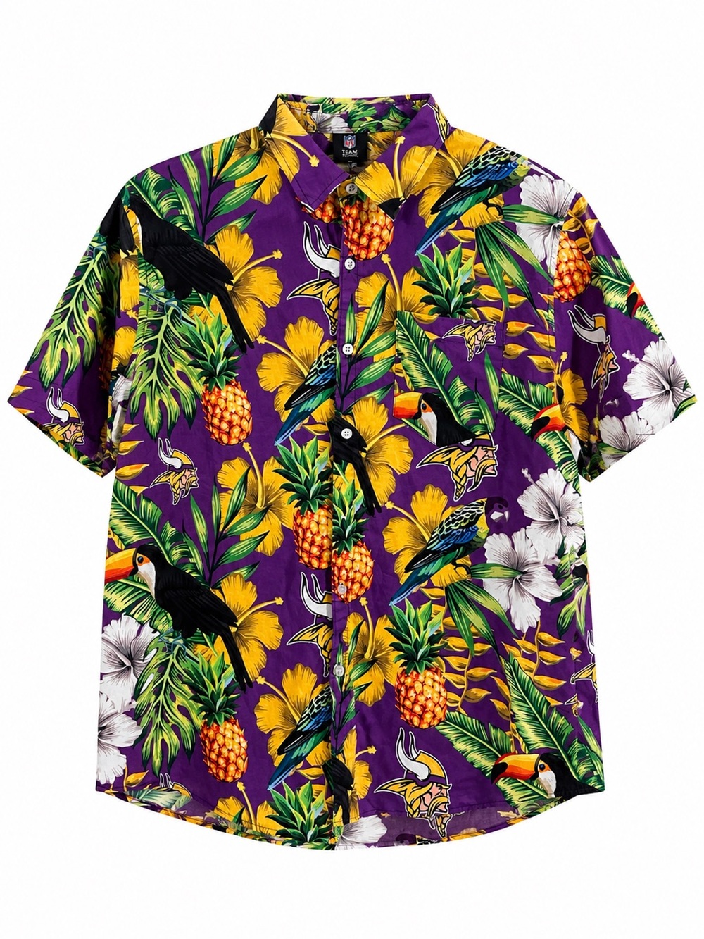 NFL Minnesota Vikings Hawaiian Shirt Tropical Toucan Purple Men’s L 100% Cotton